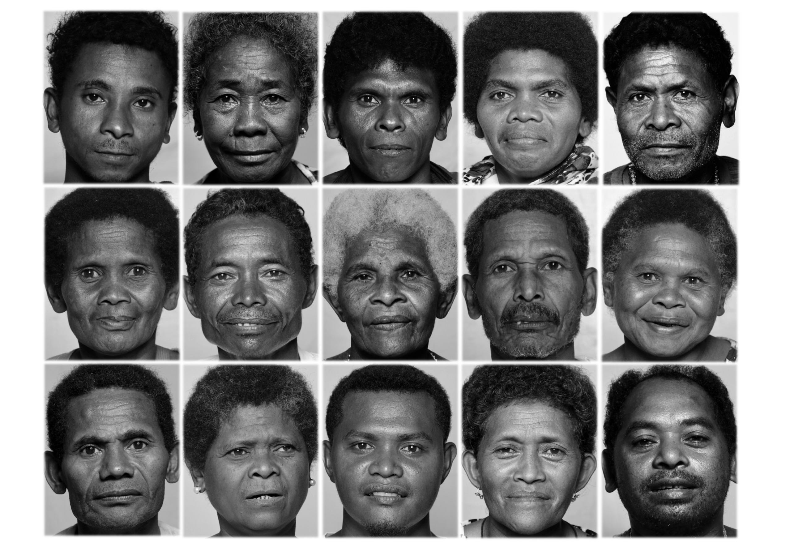 Grid of black-and-white portraits of Negrito population from the Philippines.