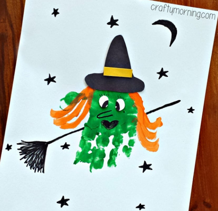 A handprint witch is one Halloween handprint art idea to try.