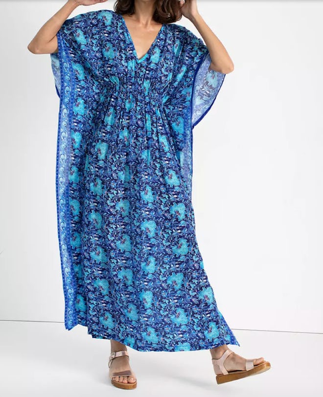 flowy kaftan dress in blue print
