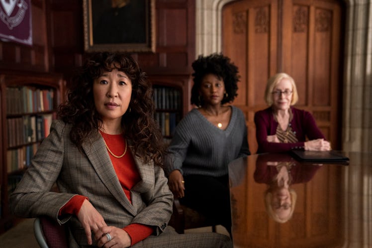 SANDRA OH as JI-YOON, NANA MENSAH as YAZ, and HOLLAND TAYLOR as JOAN in THE CHAIR