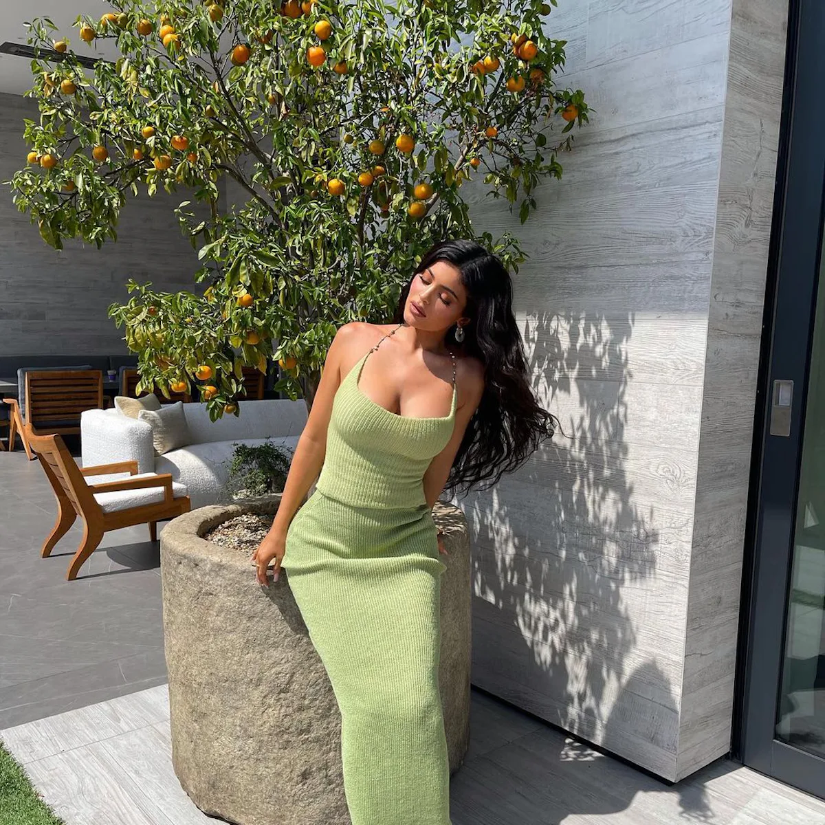 kylie emerald green dress Kylie Jenner Celebrated Her Birthday in a Very On-Trend Namita Khade Dress