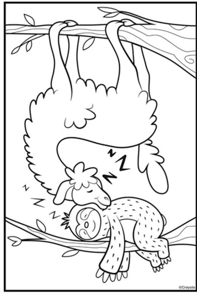 Sloth Love Llamas Naptime Coloring Page 