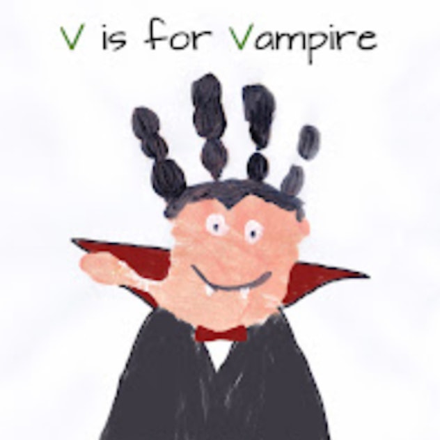 A vampire craft is one Halloween handprint art idea to make. 