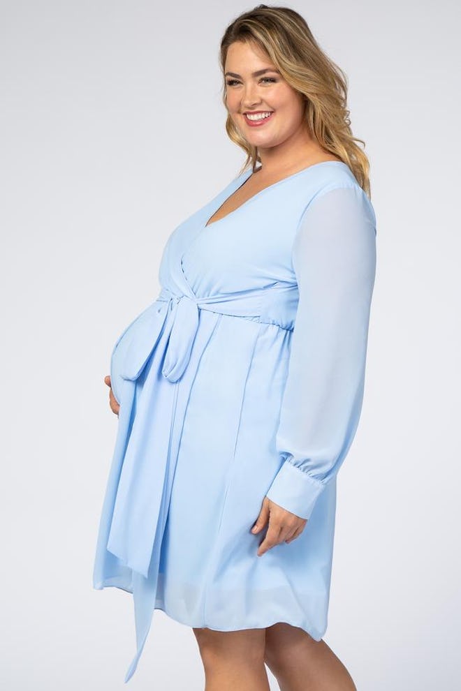 light blue plus size maternity wrap dress dress