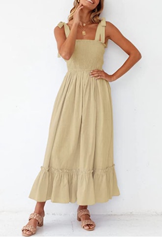 ZESICA Square Neck Ruffle Maxi Dress