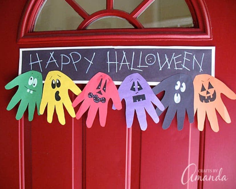 A ghoul handprint banner is one Halloween art idea to make. 
