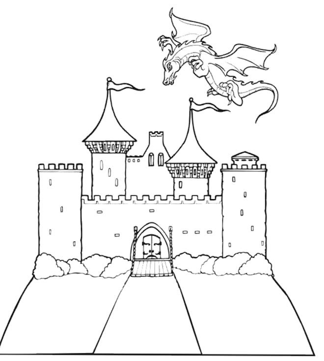 Castle And Dragon Coloring Page