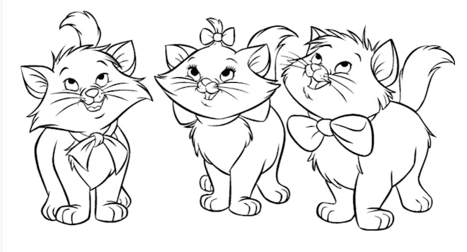 Cat coloring page; three kittens from "The Aristocats"