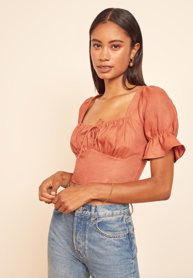 Reformation's Montague Top in salmon. 