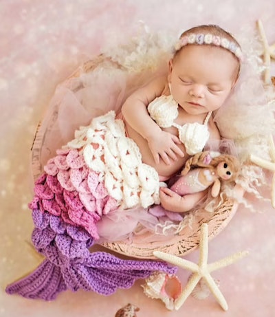 Newborn wearing a mermaid costume