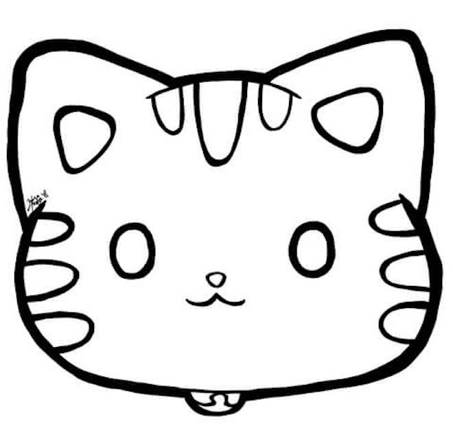 Cat coloring page; cartoon cat face close-up