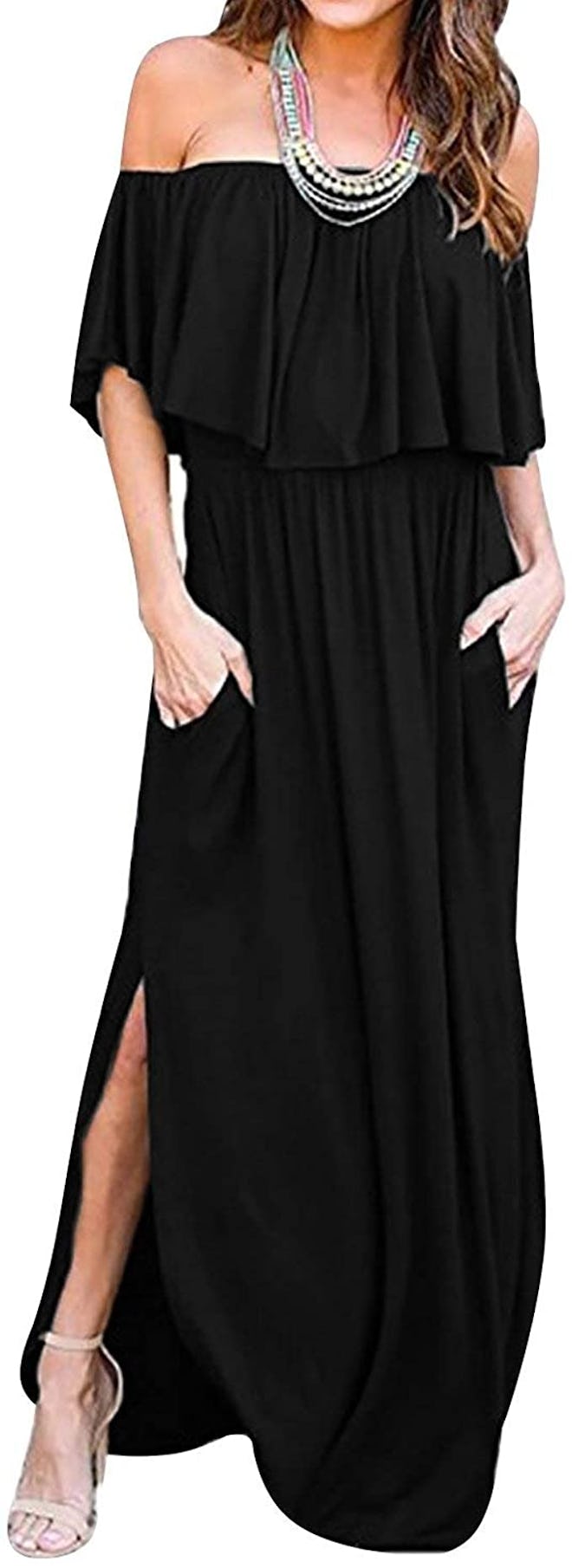 LILBETTER Off The Shoulder Ruffle Maxi Dress