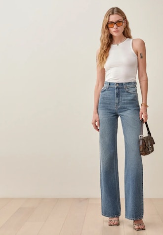 Reformation's Hailey Utility High Rise Wide Leg Jeans in Kama.