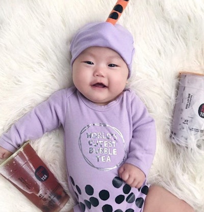 Baby dressed as a boba tea