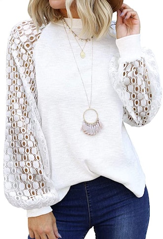 MIHOLL Long Lace Sleeve Top