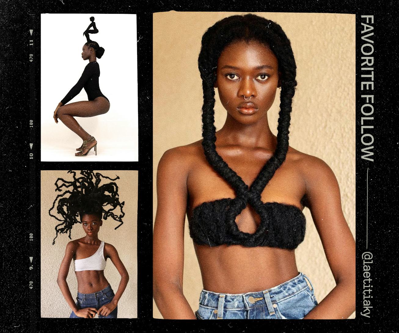 Laetitia Ky with three distinct hairstyles