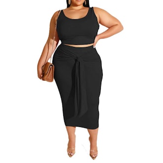 IyMoo Plus Size Crop Top Bodycon Skirt Set (2 Pieces)