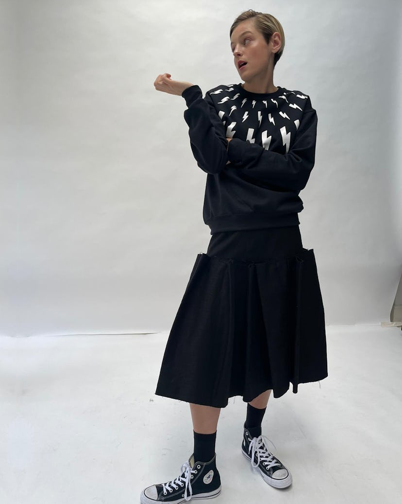 Emma Corrin as David Rose from 'Schitt’s Creek.'