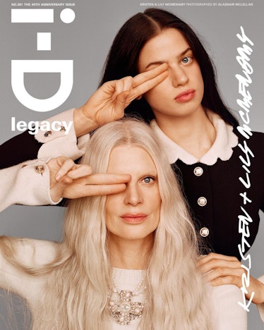 Kristen McMenamy, mom supermodel, on the cover of i-D magazine with her daughter.