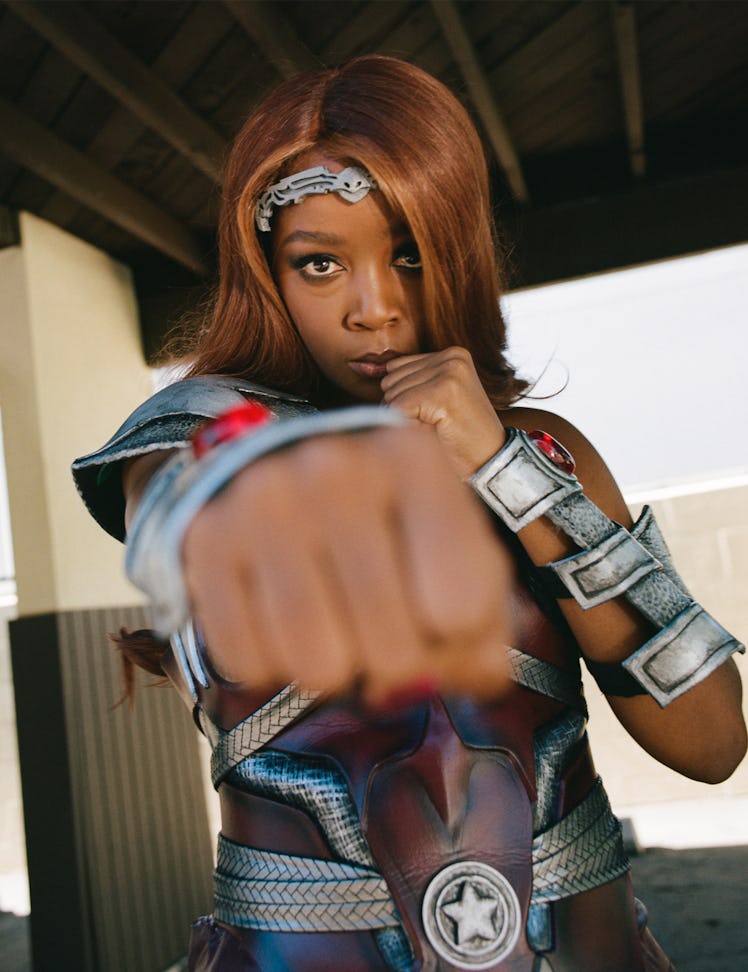 Thuso Mbedu as Queen Maeve from The Boys with her fist pointed at the camera