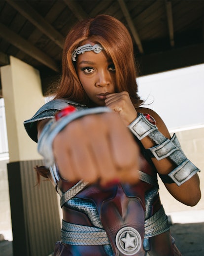 Thuso Mbedu as Queen Maeve from The Boys with her fist pointed at the camera