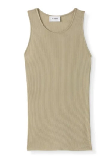 St. John's stretch rib knit tank top in the color fawn. 