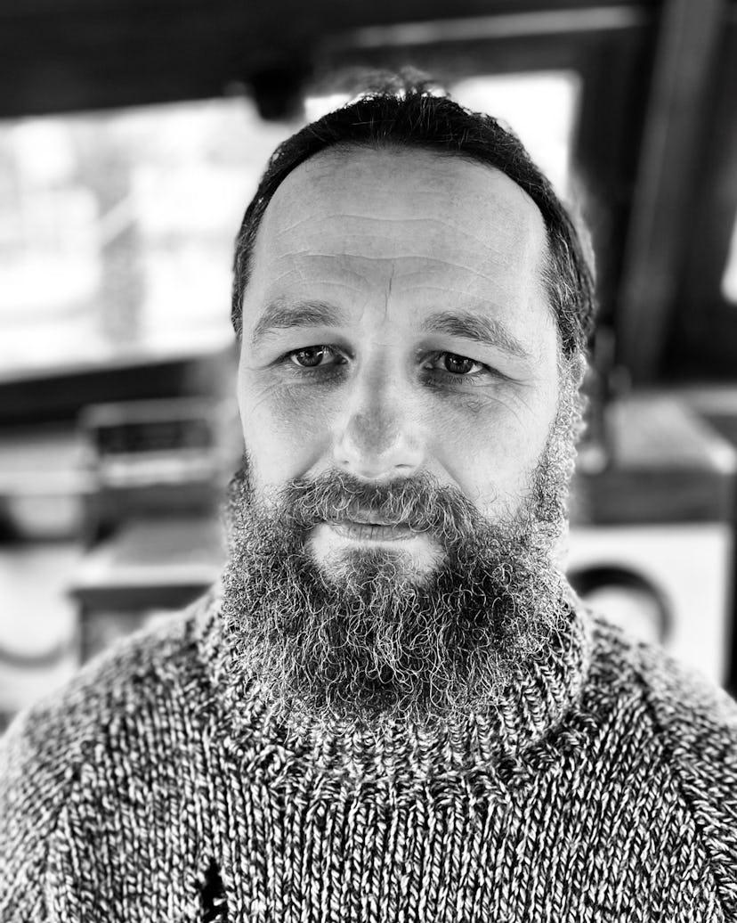 Black and white photo of Matthew Rhys as Ernest Hemingway from ‘Hemingway', with an ungroomed beard ...