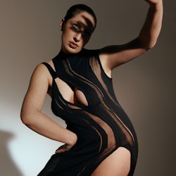 Designer, Karoline Vitto wearing a design from her eponymous fashion label