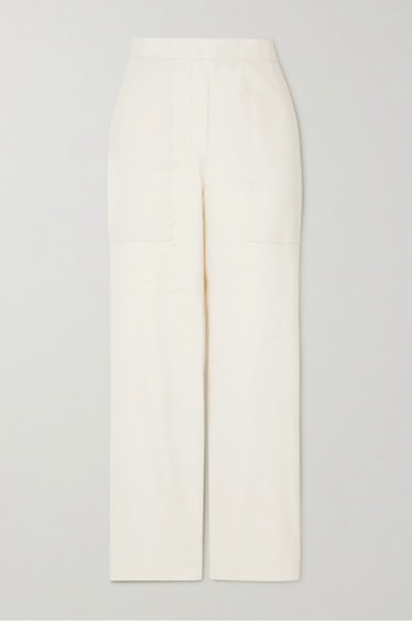 FRAME's off-white linen straight-leg pants. 