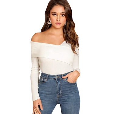 Romwe Off-Shoulder Wrap Shirt