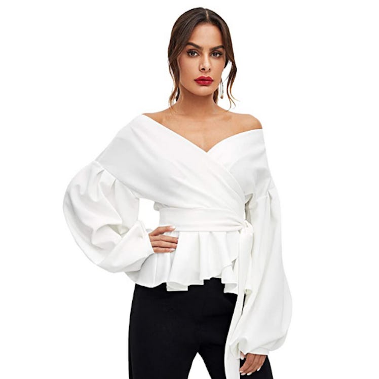 SheIn Off Shoulder Tie Waist Wrap Top