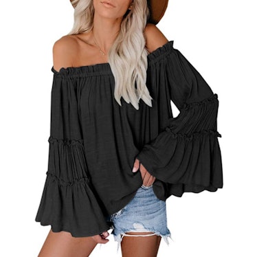 Farktop Off The Shoulder Bell Sleeve Blouse