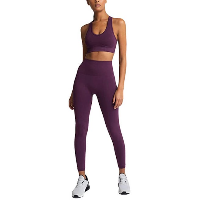 HAODIAN High Waisted Leggings with Sports Bra (2 Pieces)