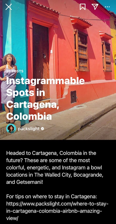 A screenshot of an Instagram Guide to Cartagena, Colombia. Here's how to use Instagram guides.