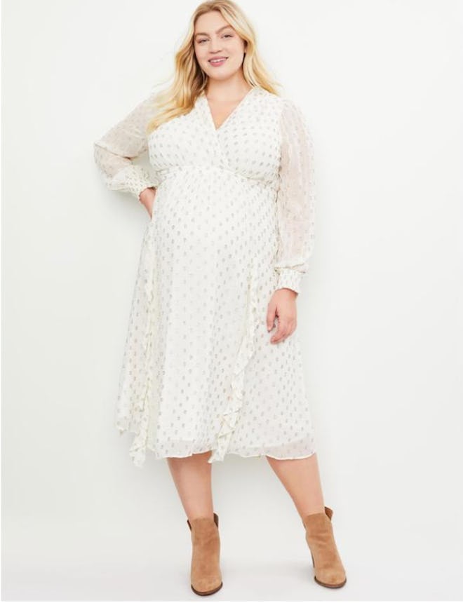 Jessica Simpson Plus Size Clip Dot Flounce Maternity Dress