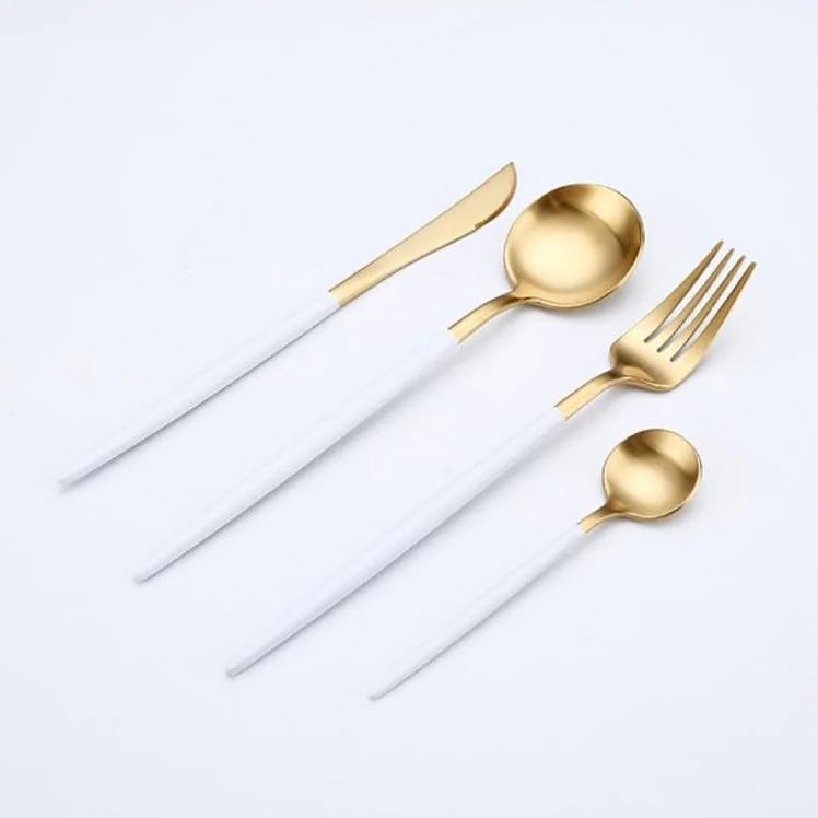 Gold and Matte White Luxury 4-Piece Flatware Set