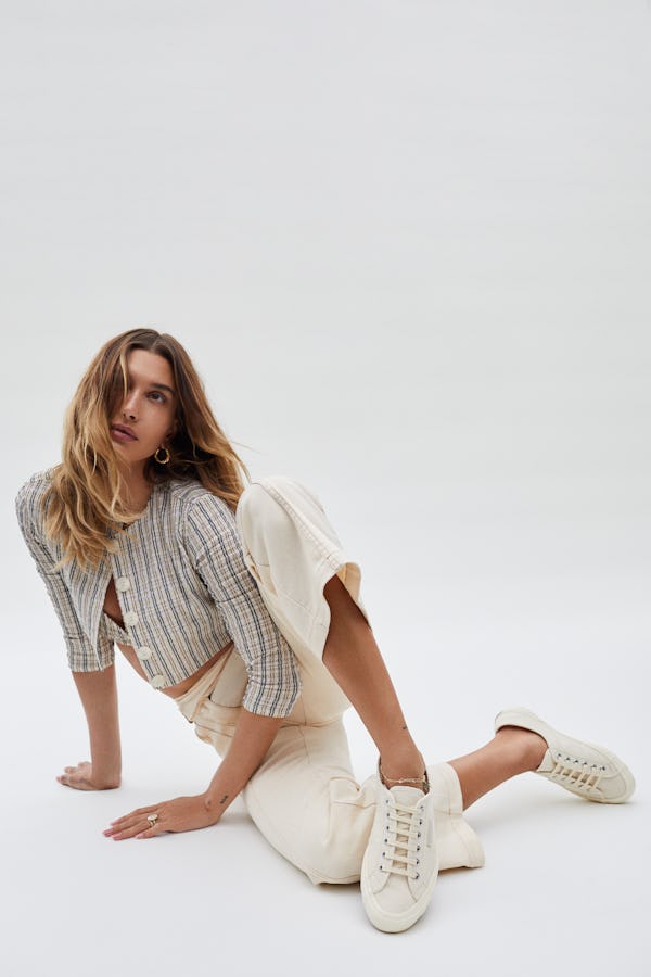 Hailey Bieber models for Superga's Fall 2021 campaign.