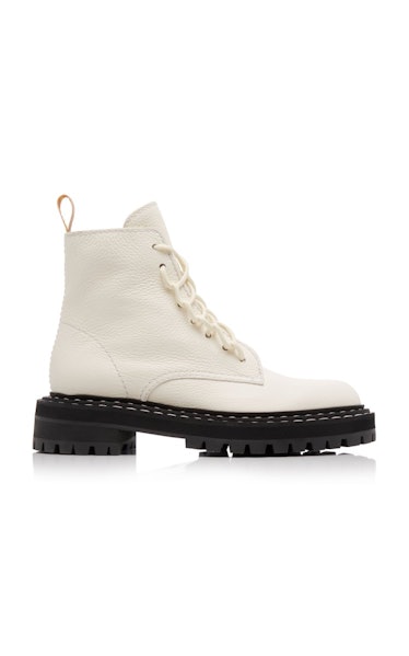 White leather combat boots from Proenza Schouler, available to shop on Moda Operandi.