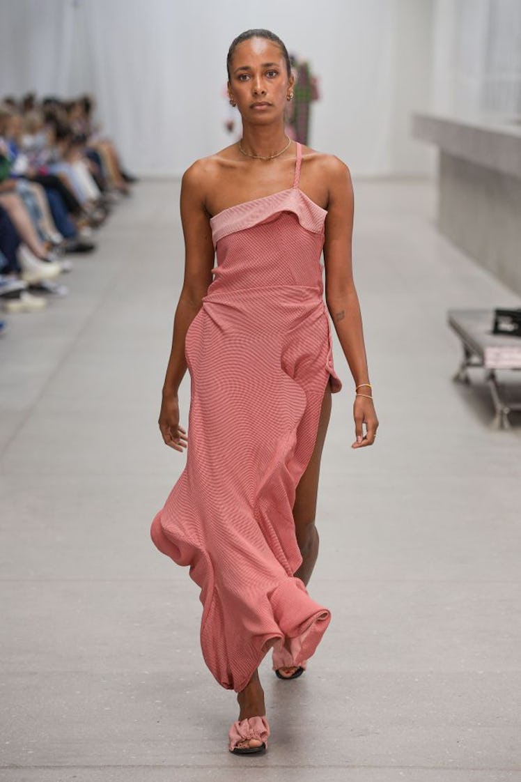 A model walking in a light pink Emilie Axters gown at Copenhagen Fashion Week 