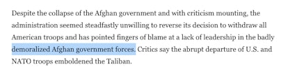 "demoralized Afghan forces" and "emboldened Taliban"
