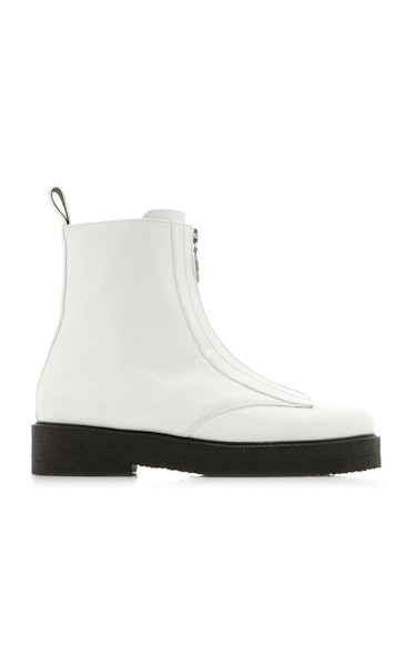 White Palermo Zipped Leather Ankle Boots from STAUD, available to shop on Moda Operandi.