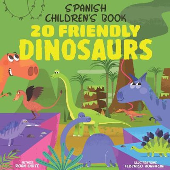 a Spanish children's book about dinosaurs with colorful dinosaur drawings
