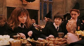 Harry Potter and Hermione enjoy a Halloween feast, like some TikTok recipes.