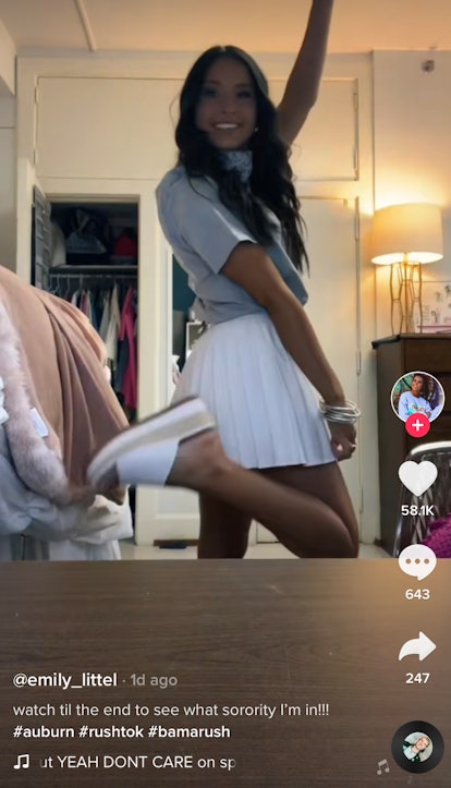 A sorority girl shows off her outfits in a rush week video for TikTok, which is an idea you can copy...