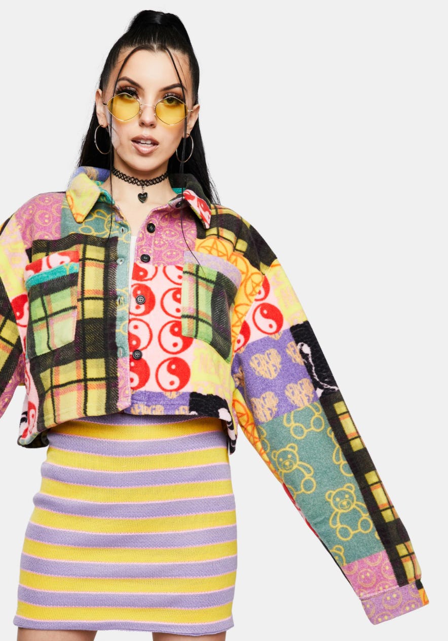 PATCHWORK FLEECE CROP JACKET