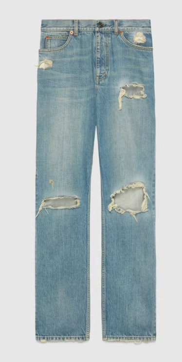 Gucci's distressed jeans in the color eco wash. 