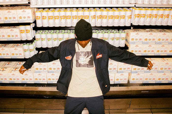 Travis Scott with rows of Cacti spiked seltzer