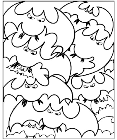 Bat Coloring Page: Multiple bats scattered across the page