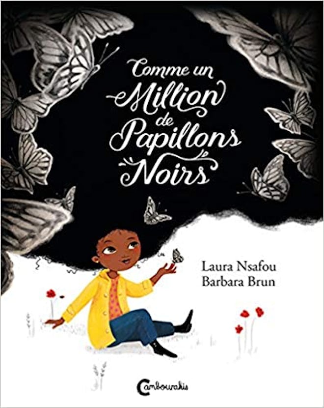 Cover art for "Comme Un Million De Papillons Noirs"; Little girl playing with butterflies