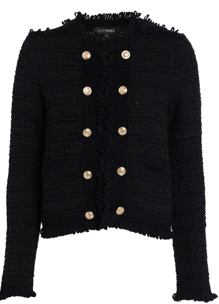 INTERMIX Lila Cropped Knit Jacket with gold buttons. 